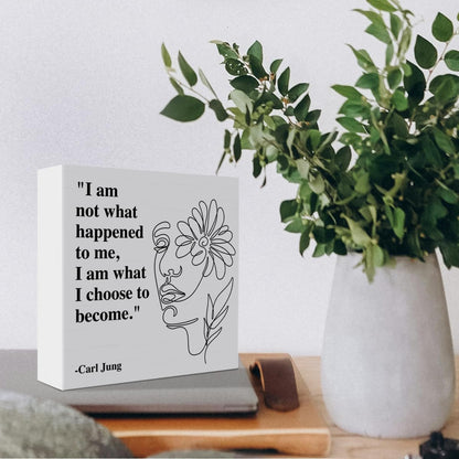 Therapy Office Desk Decor Wooden Box Sign, Mental Health Decor for Home School Counseling Decoration Mental Health Gift for School Counselor Psychologist Therapist, I Am What I Choose to Become