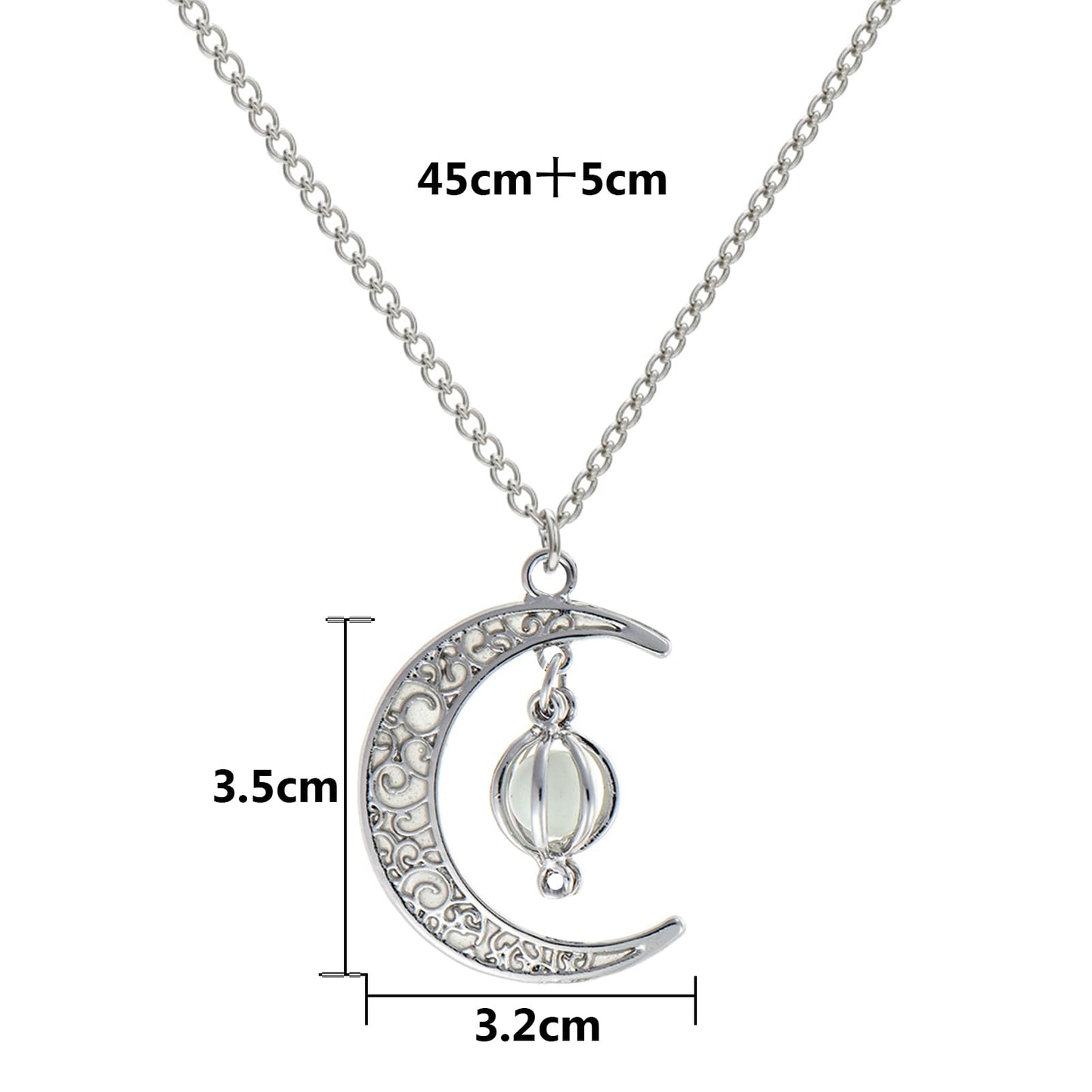 EEQQBZ Glow in The Dark Silver Crescent Moon and Orb Necklace - Glowing Blue Moon Charm - Magical Fantasy Fairy Glowing Necklace - Glow Jewelry (sky blue)