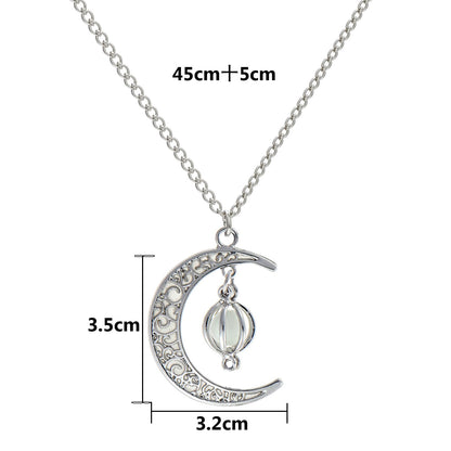EEQQBZ Glow in The Dark Silver Crescent Moon and Orb Necklace - Glowing Blue Moon Charm - Magical Fantasy Fairy Glowing Necklace - Glow Jewelry (sky blue)