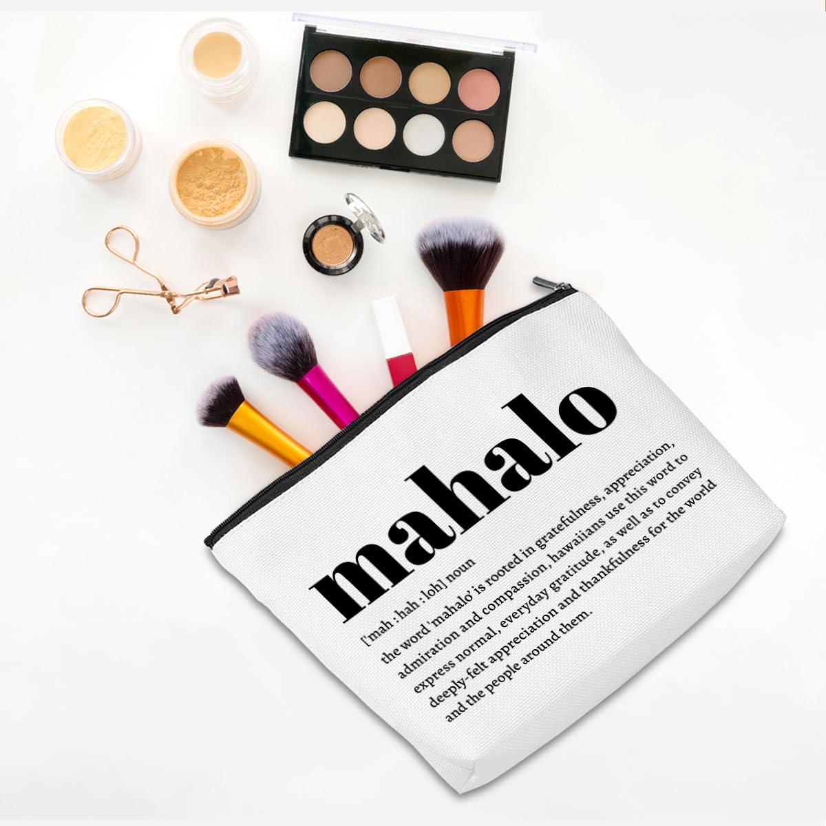 Mahalo Definition Inspirational Makeup Bag Hawaii Cosmetic Bag Hawaiian Gifts Hawaiian souvenirs Thank You Gifts for Women Female Grandma Mom Sister Friend Wife Travel Toiletry Bag Christmas Birthday