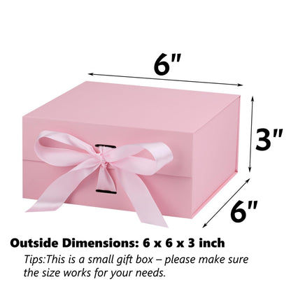 OEMVALATY Pink Gift Box,6x6x3 Inches Gift Boxes with Lids for Presents with Magnetic Closure and Ribbon for Wedding,Storage,Birthday