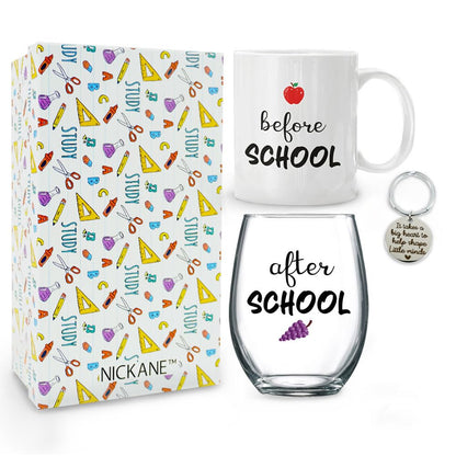 Before After School Mug and Glass Funny Appreciation Teacher Gifts From Student on Teachers Day