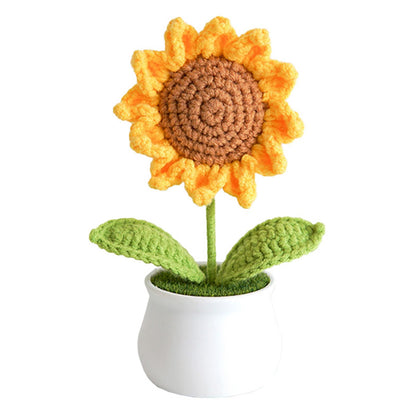Crochet Flowers Sunflower for Home Office Desk Decor, Funny Crochet Sunflower Gifts for Women Teacher Mom Birthday Gifts for Women Her Wife Coworker Friends
