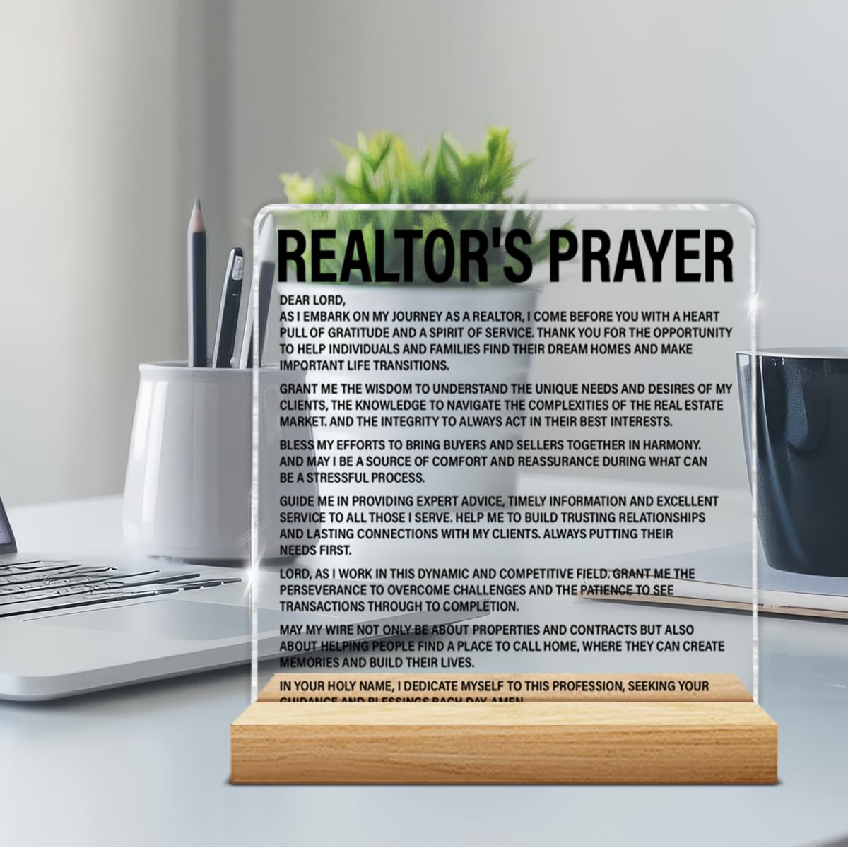 Realtor Gifts for Women Men, Religious Christmas Birthday Gifts for Real Estate Agent, Realto's Prayer Acrylic Plaque Sign Home Office Decor