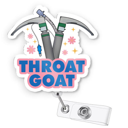 Funny Anesthesia Badge Reel – Retractable Cute ID Badge Holder with Alligator Clip for Respiratory Therapist, CRNA, EMT – Throat Goat Appreciation Gift – Nurse Week Accessory