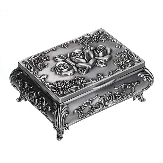 Hipiwe Vintage Metal Jewelry Box Small Trinket Jewelry Storage box For Rings Earrings Necklace Treasure Chest Organizer Antique jewelry Keepsake gift Box Case for Women (Small)