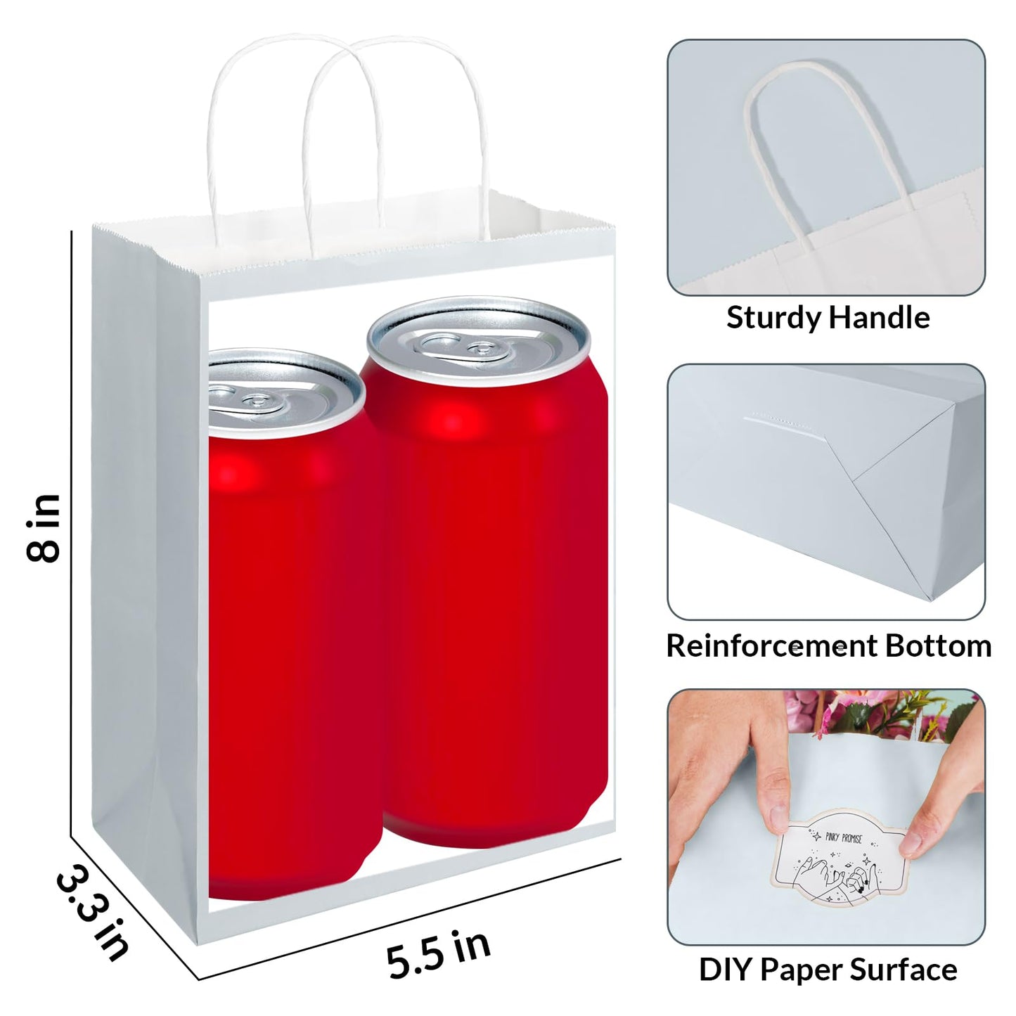 SUNEE Gift Bags with Handles 5.5x3.3x8, 100 Pcs Small Paper Gift Bags Bulk, 6 Pastel Color for Wedding, Birthday, Party Supplies and Celebrations