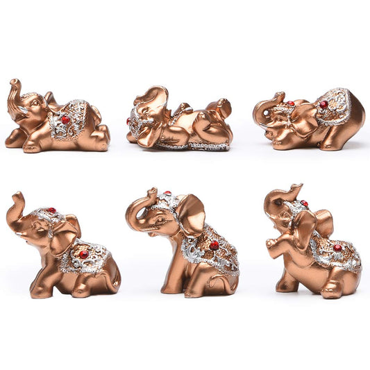 Brass Statu BRABUD Gold Resin Small Elephants Statues Home Decor Collection Gift Set of 6 BS123 (Gold)