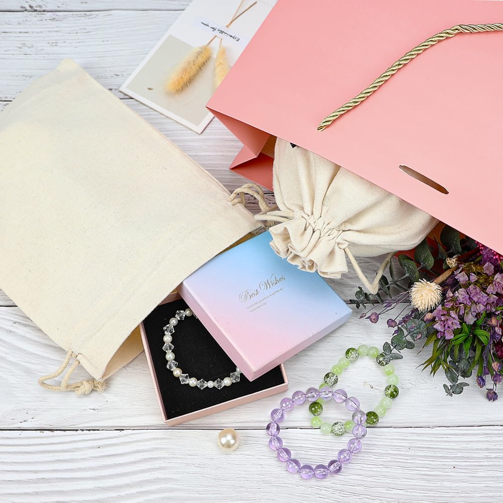 HRX Package 20pcs Cotton Canvas Bags 7x9 inches, Fabric Drawstring Gift Bags Pouches Sachet for Party Favors Craft DIY