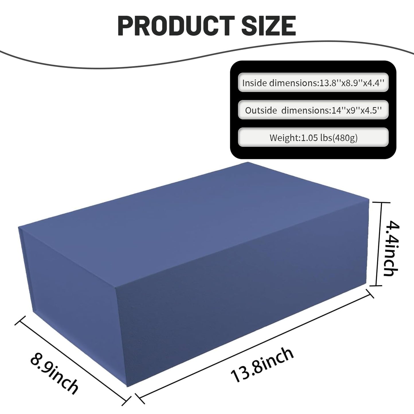 YINUOYOUJIA Blue Gift Boxes with Lid,14"x9"x4.5" Magnetic Gift Box with Ribbon,Cards and Envelopes for Presents,Great for Wedding,Birthdays,Crafting,Gift Packaging.