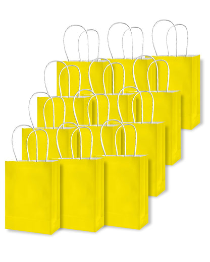 qiqee 24PCS Mini Gift Bag with Handles Bulk 4.5"x2.5"x6" Gift Bags Bright Yellow Bags Multiple Uses