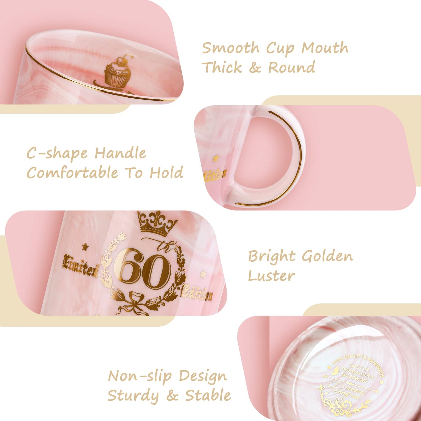 60th Birthday Gifts for Women - Fabulous 1966 Aged to Perfection Happy Birthday Mug - Limited Edition 60th Pink Coffee Mug Printed with Gold, Gift Idea for Turning 60 Years Old Women, Gift Boxed