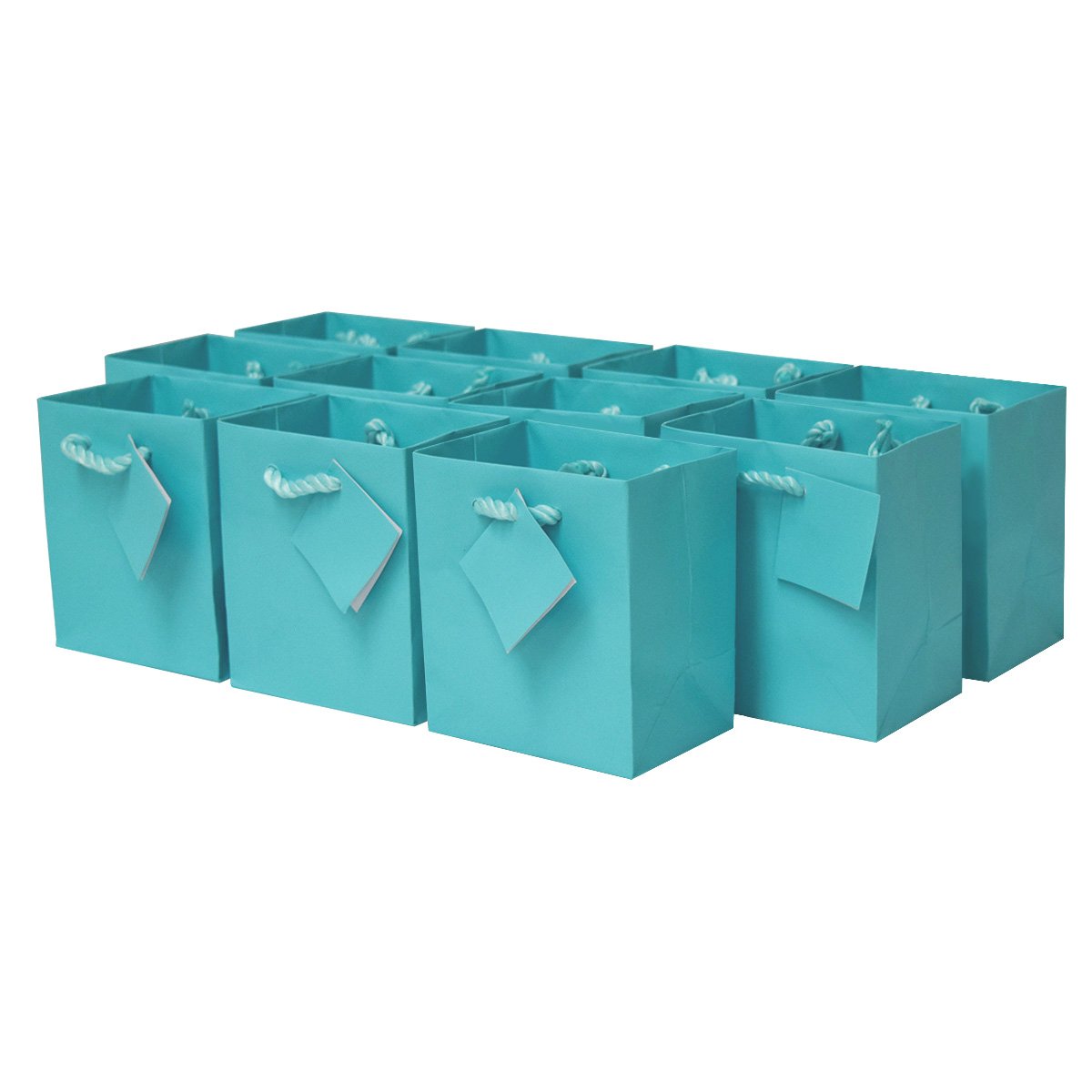 OccasionALL Teal Gift Bags with Handles, Mini Paper Gift Bags for Gift Cards, Weddings, Birthdays, Party Favors, Retail Shopping, Small Business, Events, Bulk, 4x2.75x4.5, 12 Pack