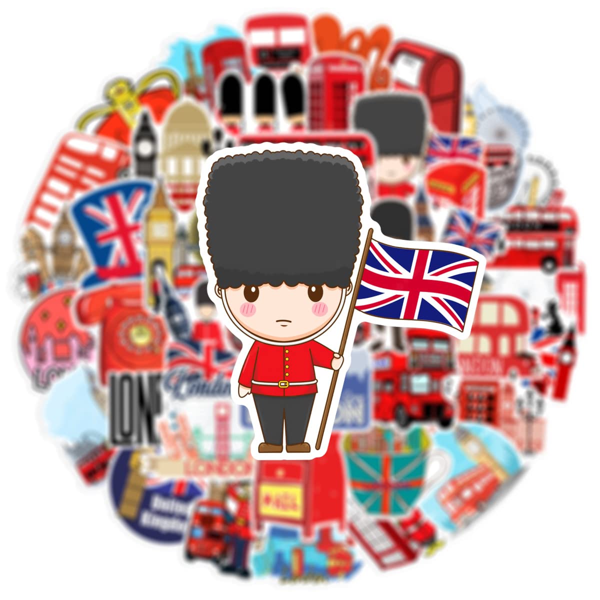 British London Style Stickers 50 Pcs Vinyl Decals for Water Bottles Kids Teens Adults Laptop Luggage Cup Computer Journal Wall Helmet Guitar Decoration Graffiti Sticker