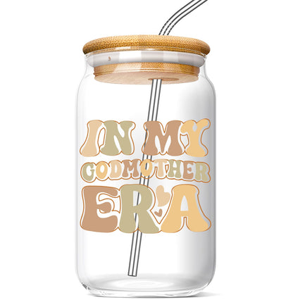 Godmother Proposal Gifts for Women: In My Godmother Era 16oz Coffee Glass Cup - Pregnancy Announcement Gifts for Mother's day Christmas Birthday From Godchild