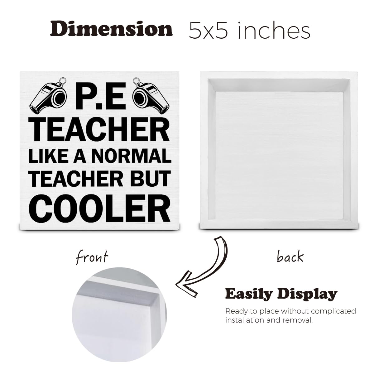 Physical Education Teacher Gifts, PE Teacher Appreciation Gifts, PE Teacher Like a Normal Teacher But Cooler Wood Sign Decoration for Home Cubicle School Office Desk Shelf Table 5 X 5 Inch
