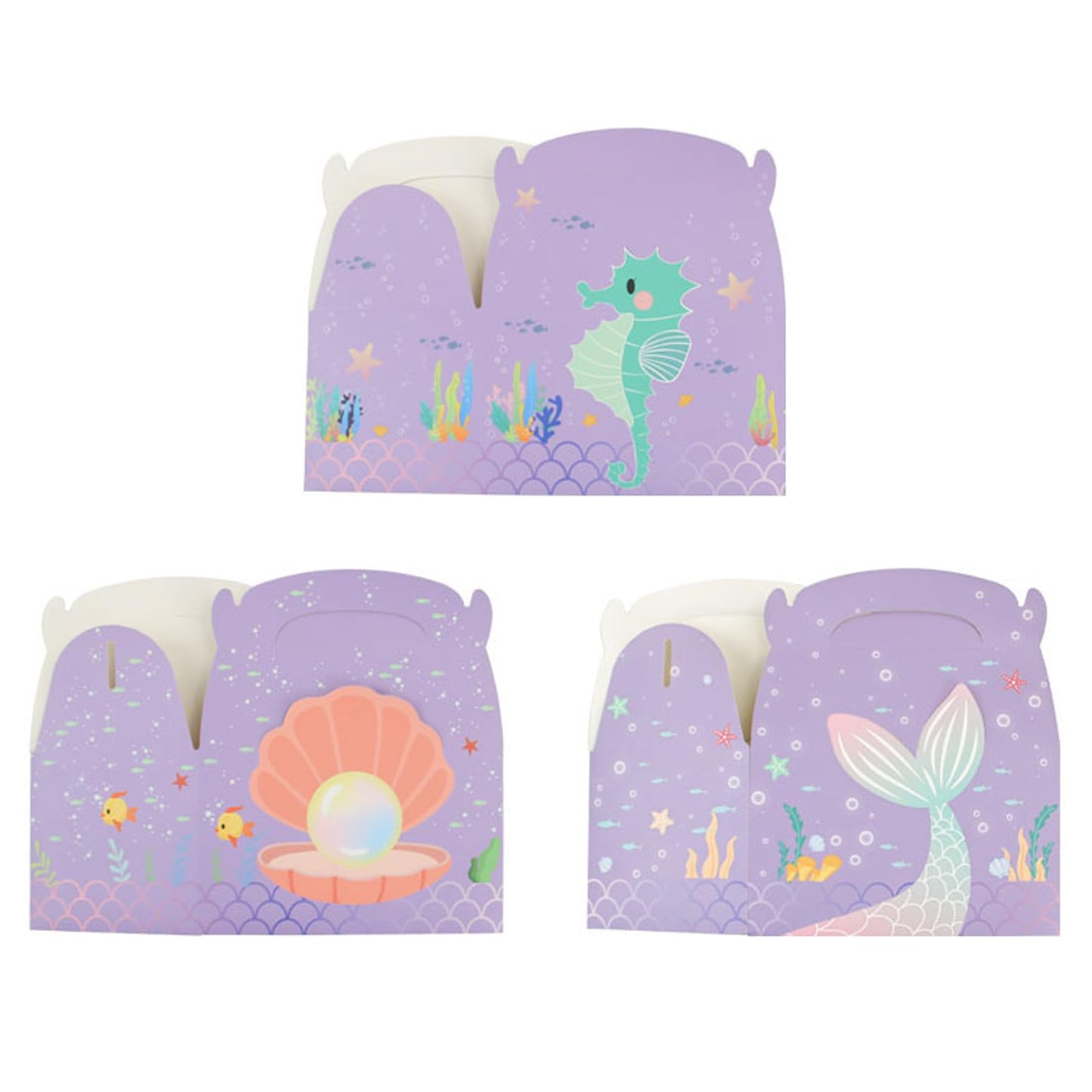 LAEYIAP 12Pcs Mermaid Party Favor Goodie Gift Boxes,Mermaid Party Goodie Bags,Handmade DIY Candy Box with Handle for Under the Sea Theme Birthday Party Decoration Supplies