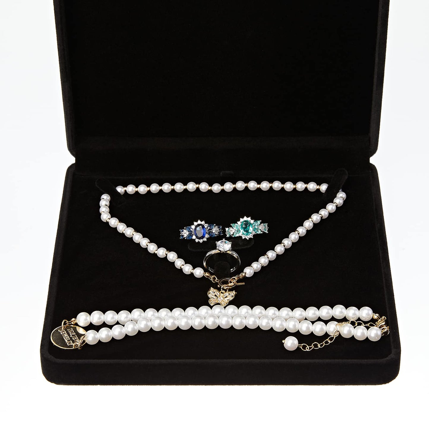 LETURE Velvet Jewelry Set Box, Velvet Gift Box for Bracelet Necklace Earring Ring (Black)