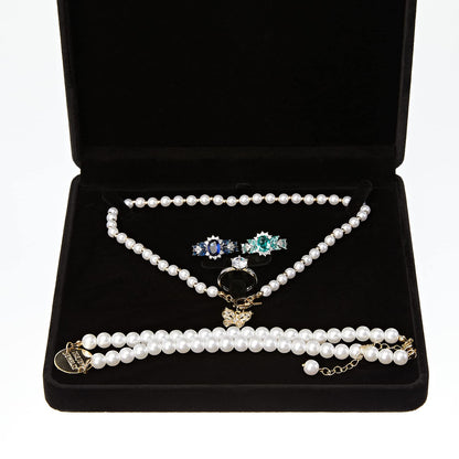 LETURE Velvet Jewelry Set Box, Velvet Gift Box for Bracelet Necklace Earring Ring (Black)