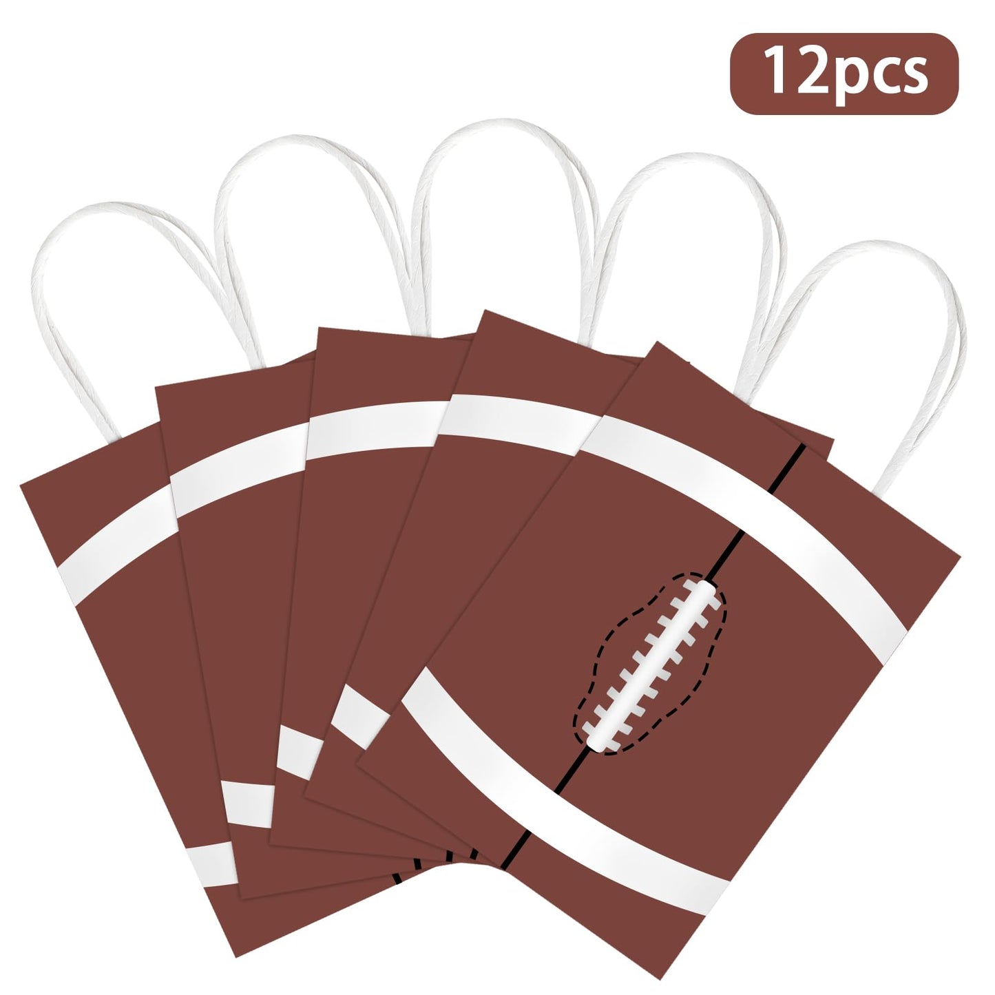 Lemicin 12 Pack Football Gift Bags Football Goodie Party Favors Bags with Handle Paper Treat Bag Snack Candy Treat Holders Kraft Bag for Birthday Party Supplies Decorations