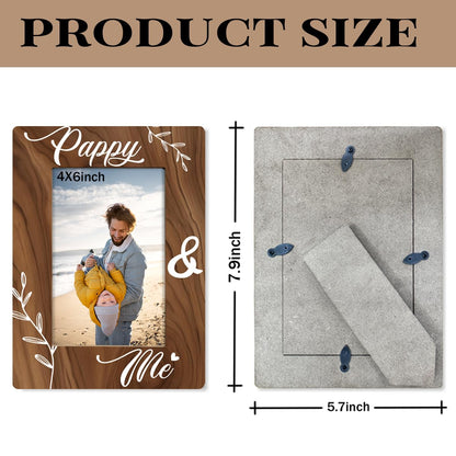 Pappy & Me Photo Frame Gifts for Pappy Dad Grandpa, Holds 4 x 6 Inch Photo, Farmhouse Wooden Picture Frame Gifts, Dad Gift for Birthday Christmas Father's Day, Family Photo Frame Decor