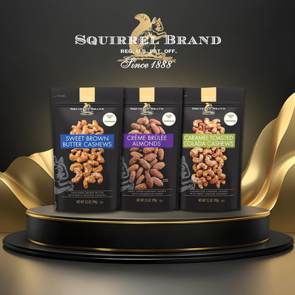 Squirrel Brand Sweet Brown Butter Cashews, 3.5 oz Resealable Bag, Gourmet Flavored Cashews Nuts, Gluten Free, Vegetarian