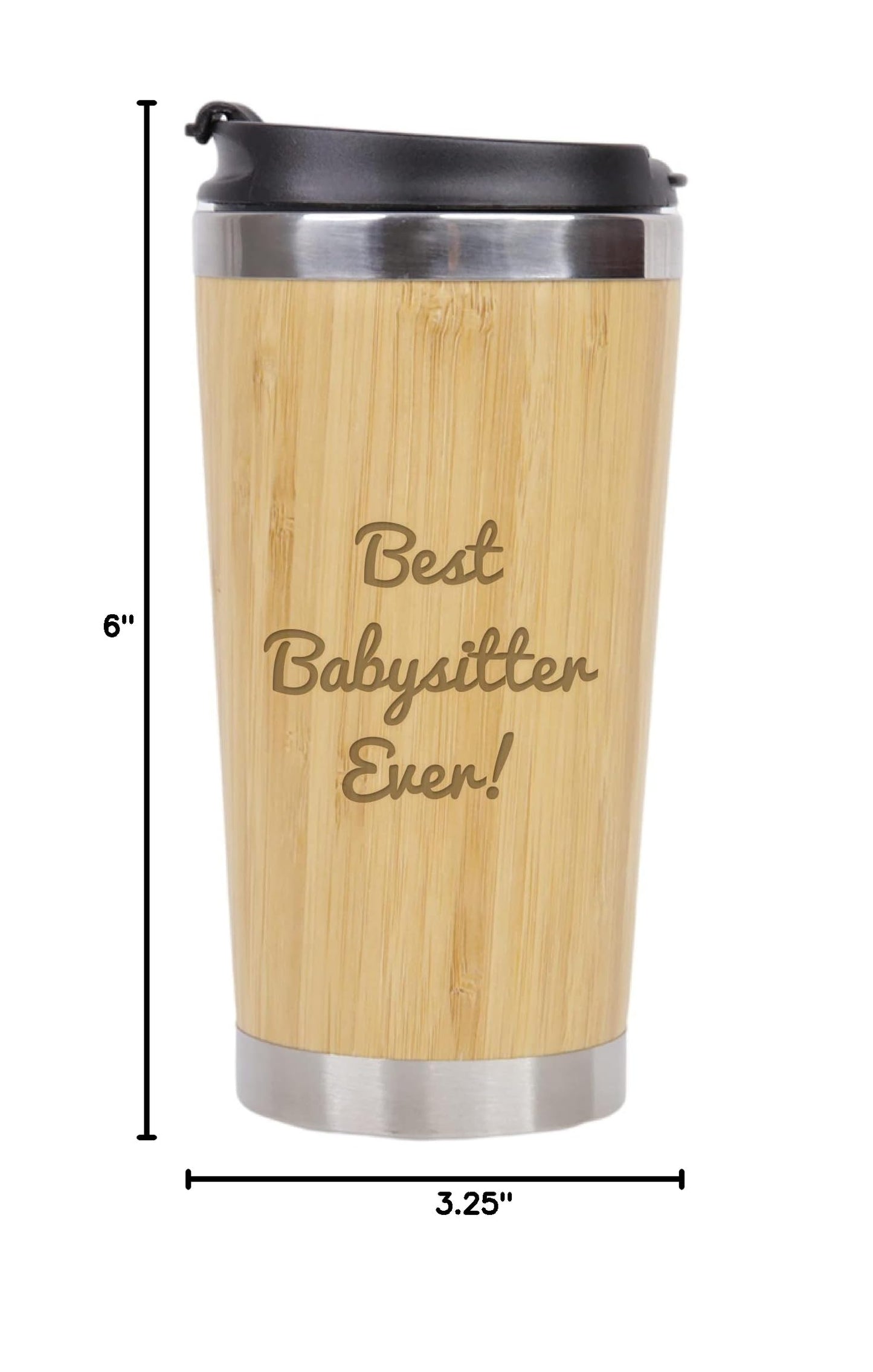 Best Babysitter Ever - Stainless Steel Bamboo Coffee Tumbler Insulated with Lid, Babysitter Gift, Gift for Babysitter, Best Nanny Ever, Au Pair Babysitter Gifts, Nanny Coffee Tumbler
