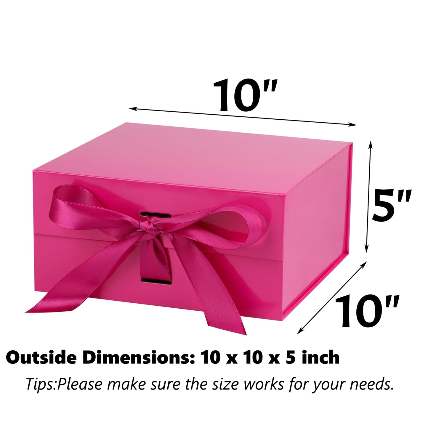 OEMVALATY Bright Pink Gift Box,10x10x5 Inches Gift Boxes with Lids for Presents with Magnetic Closure and Ribbon for Wedding,Storage,Birthday
