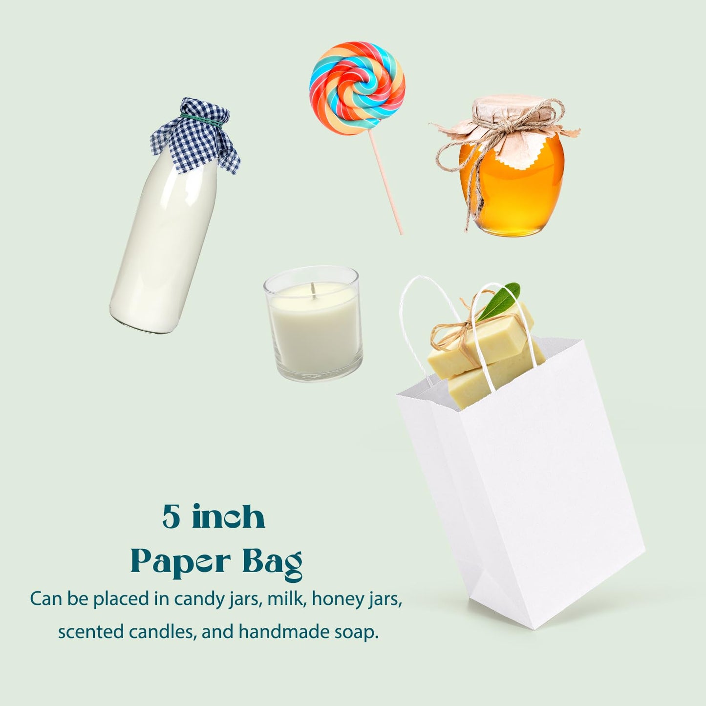 MESHA Gift Paper Bags 20Pcs 5.25 x 3.75 x 8 Inch White Small Kraft Shopping Bags Bulk with Handles, Reusable Bags for Small Business, Retail, Party Favor, Wedding, Made in USA