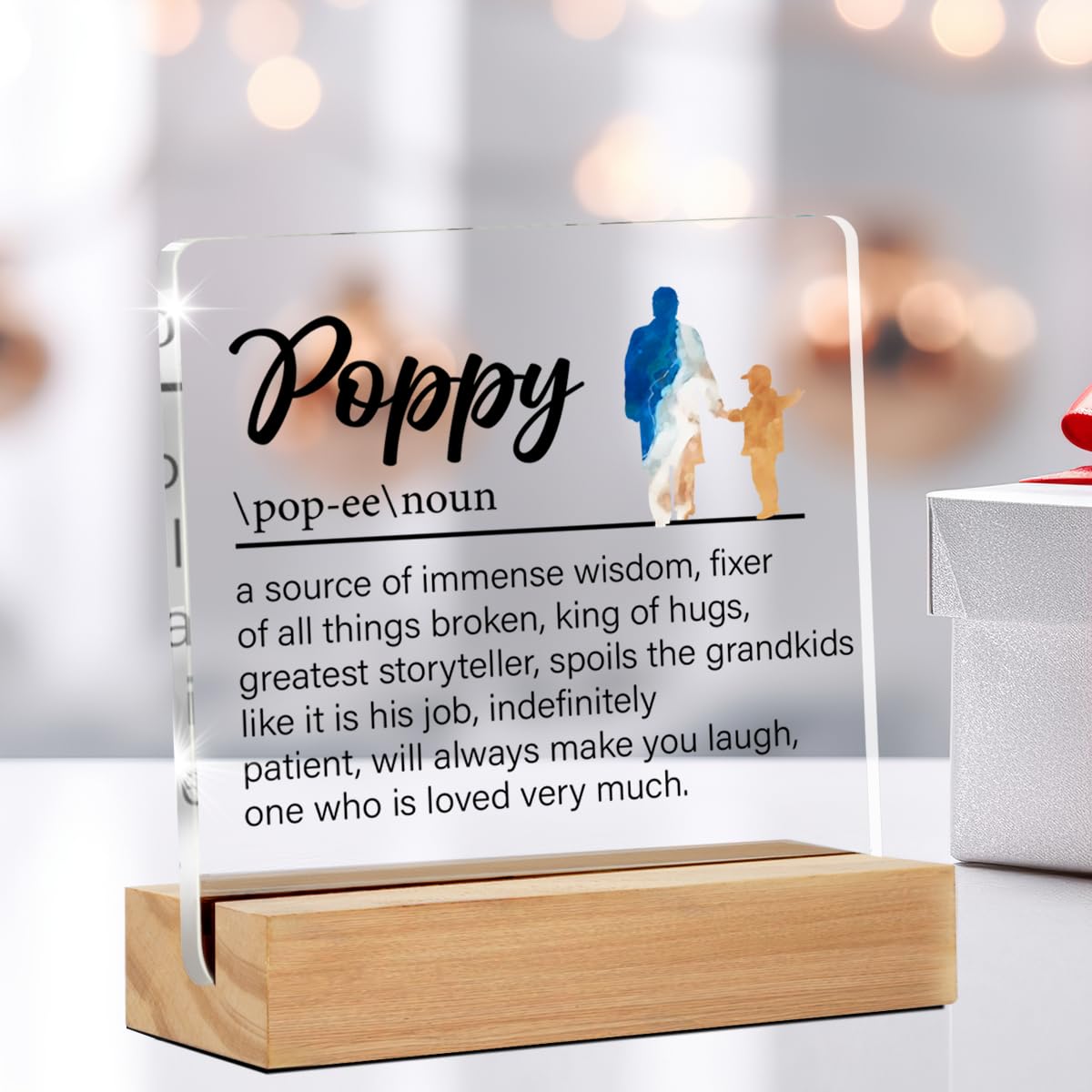 Grandpa Gifts Poppy Gift From Granddaughter Grandson, Grandfather Gifts for Birthday Christmas Father's Day, Poppy Definition Clear Acrylic Desk Decorative Sign for Home, 4 x 4 Inches