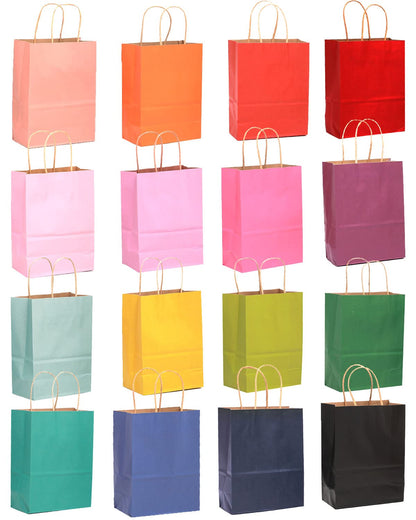 qiqee Medium Size Paper Gift Bags With Handles 10.6"x8.3"x4.3" 16 Solid Colors Party Favor Bags（16-Packs）