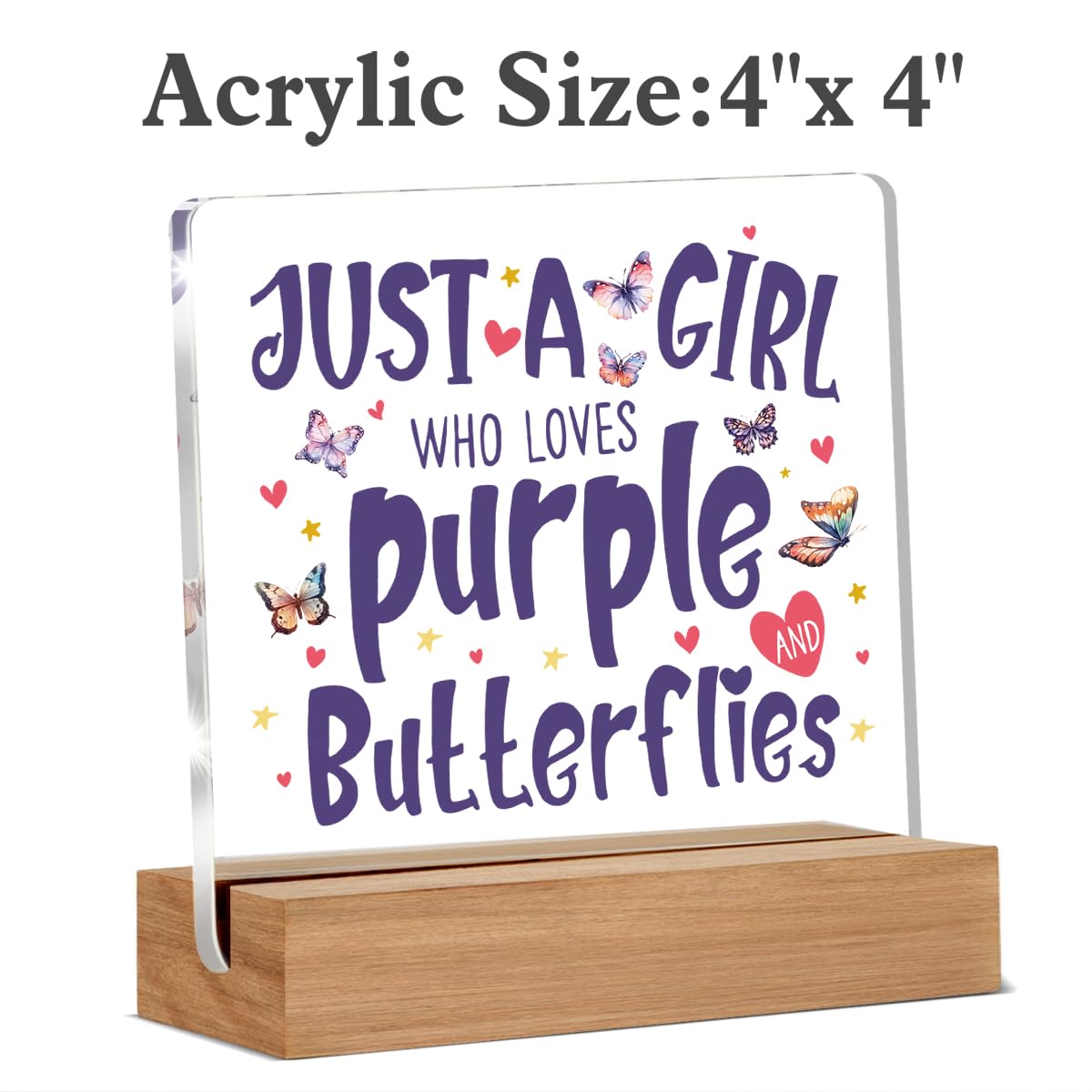 Purple Butterfly Gifts for Women Butterfly Lovers, Birthday Gifts for Friends Coworker, Just A Girl Who Loves Purple Butterflies Acrylic Plaque Desk Signs Decor 4 × 4 Inches