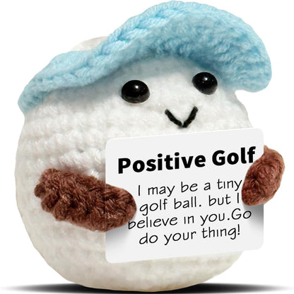 Positive Crochet Doll Golf Gifts for Men Dad Fathers Coach Mini Crochet Golf with Positive Card Father's Day Christmas Birthday Gifts Men Golfers Funny Home Office Desk Decor