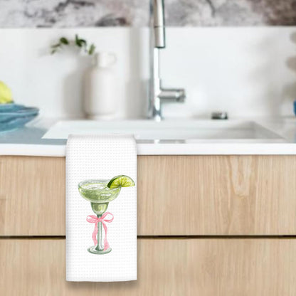 Margarita Decor Bow Kitchen Towels, Gifts for Margarita Lovers Hand Towel, Pink Bow Margaritas Dish Tea Towels for Kitchen Home Bar Decorative, Coquette Margaritas Bar Cart Decor,16x24In
