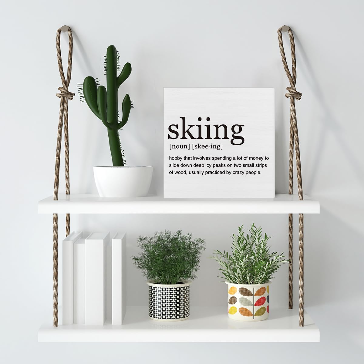 Dumyum Skier Gift Skiing Definition Wooden Box Sign Ski Quotes Desk Decorative Wooden Sign Home Decor for Desk Table Shelf (5 x 5 Inches), Medium