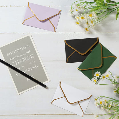 100 Pieces Mini Gift Card Envelopes Colorful V Flap Small Envelopes with Gold Border for Blank Note Cards, Business Gift Cards (White, 4 x 2.7 Inches)