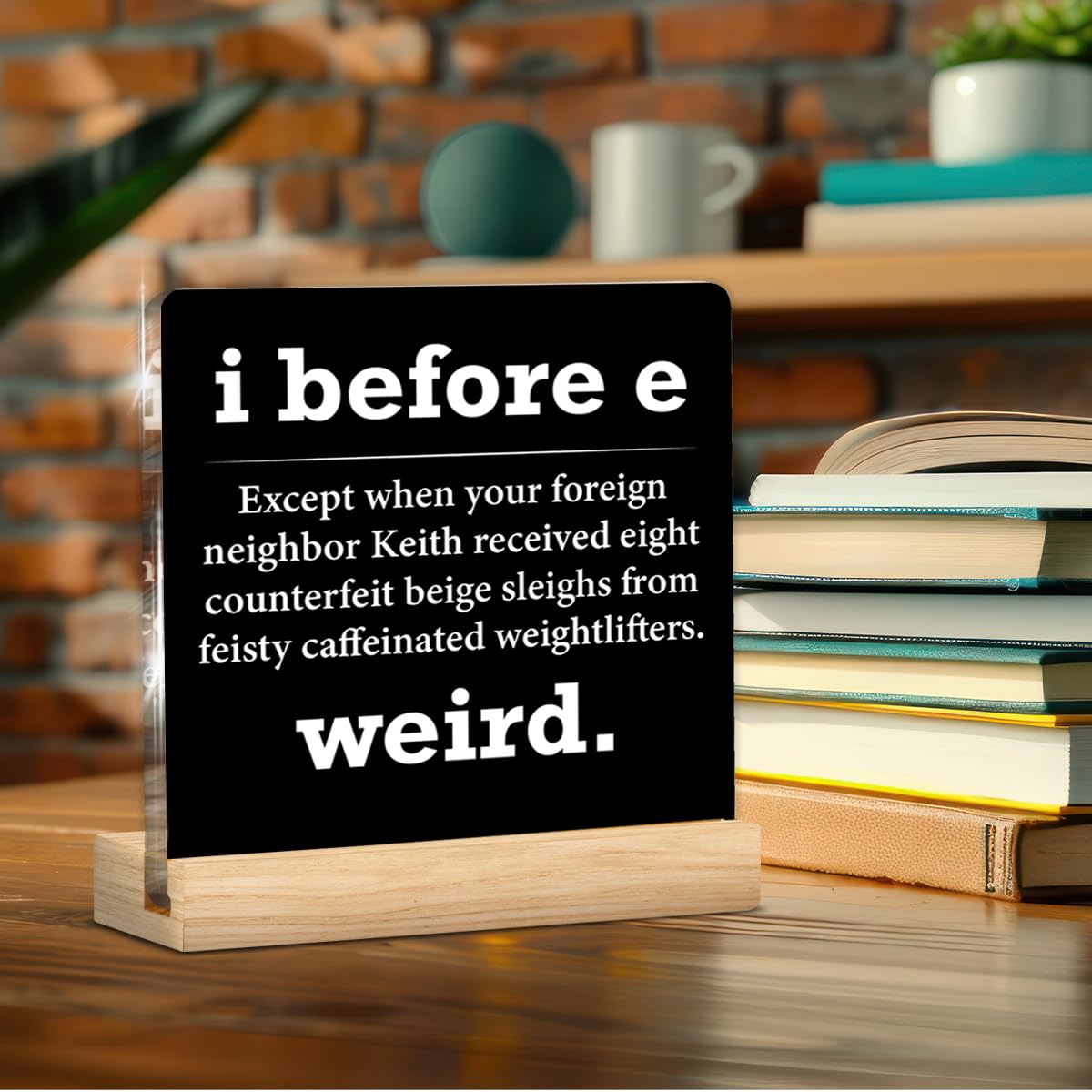 English Teacher Gifts for Women Men, Funny Gifts for English Grammar Teacher Birthday Christmas Back to School, I Before E Acrylic Plaque Sign Decor