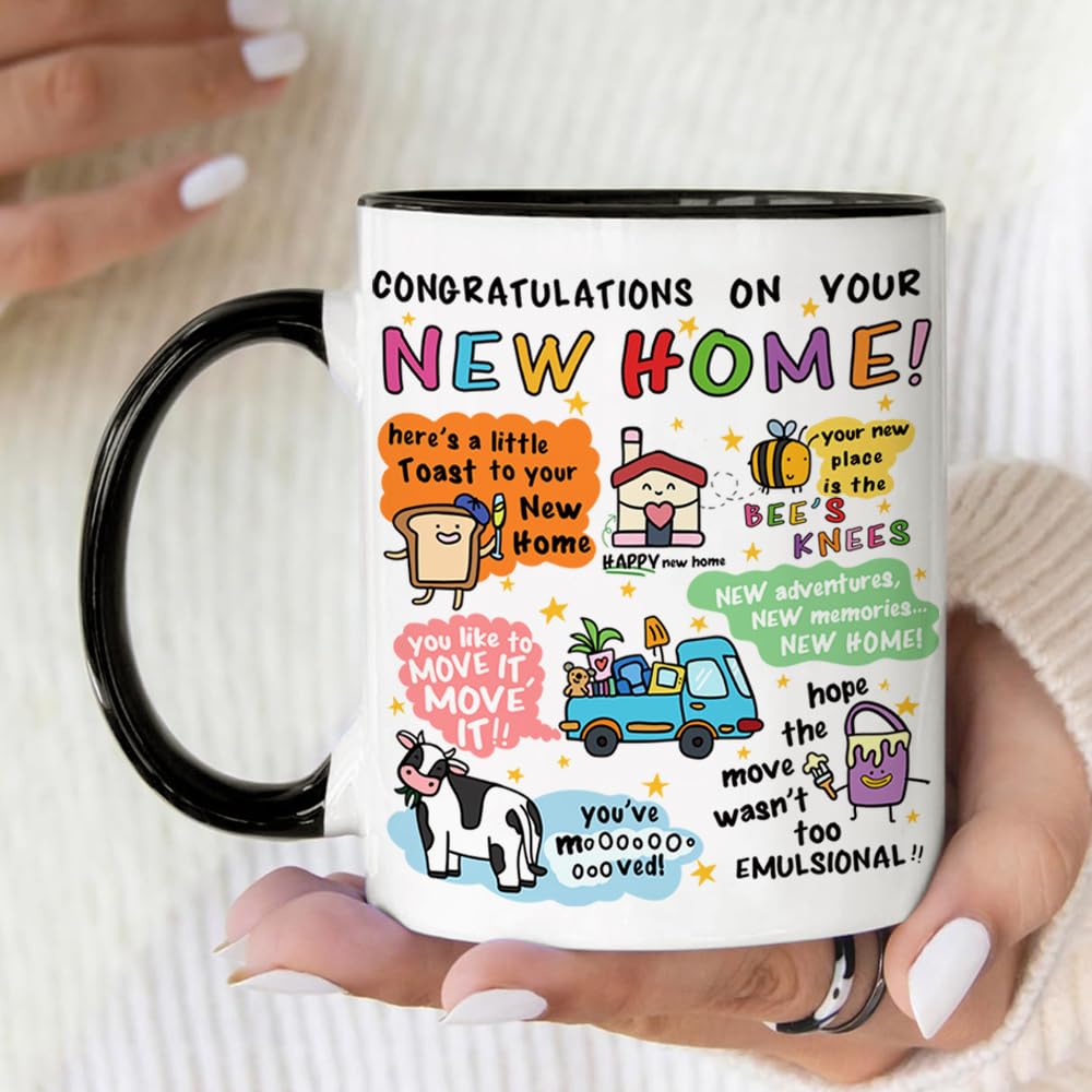Funny Housewarming Coffee Mug Gift for New Home/Apartment, Unique Congratulations Cup for New Homes, First Home Present for Friends Family Couples, Cute Ceramic Mugs for Moving Celebration 11oz