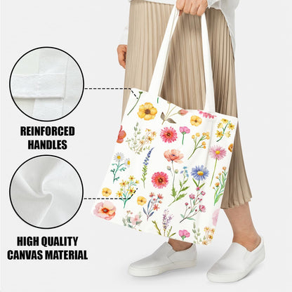 Canvas Tote Bag Spring Summer Flower Tote Bag Gift for Women Girls Friends Shopping Beach Vacation