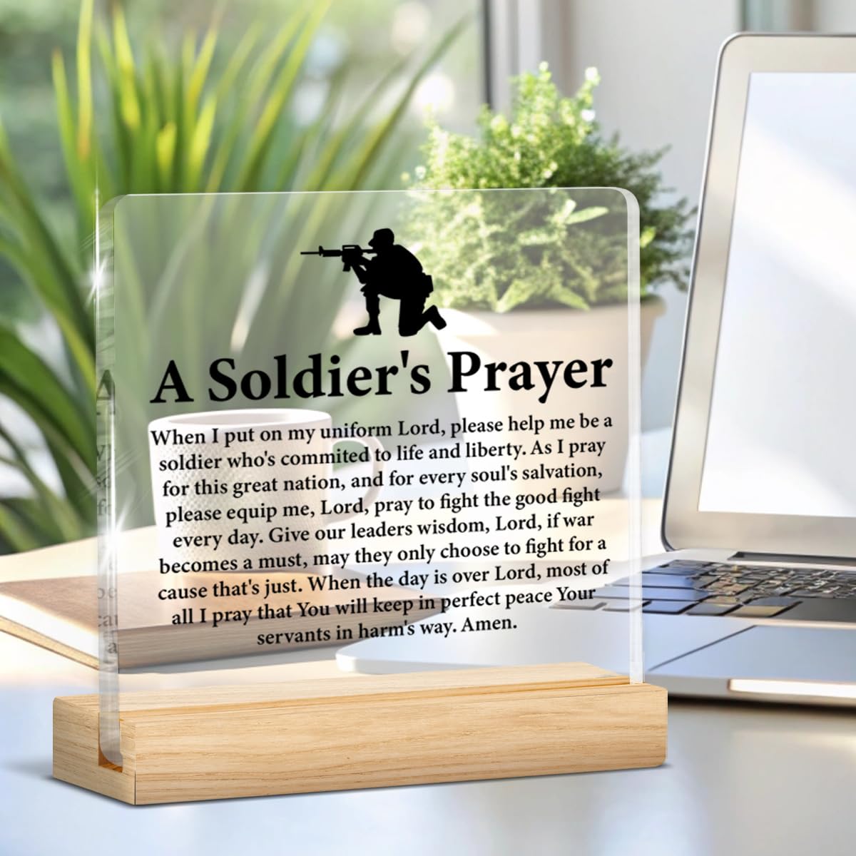 Army Gifts for Men, Religious Deployment Gift for Army Navy Air Force Soldier, a Soldier's Prayer Acrylic Sign Home Office Desk Decor
