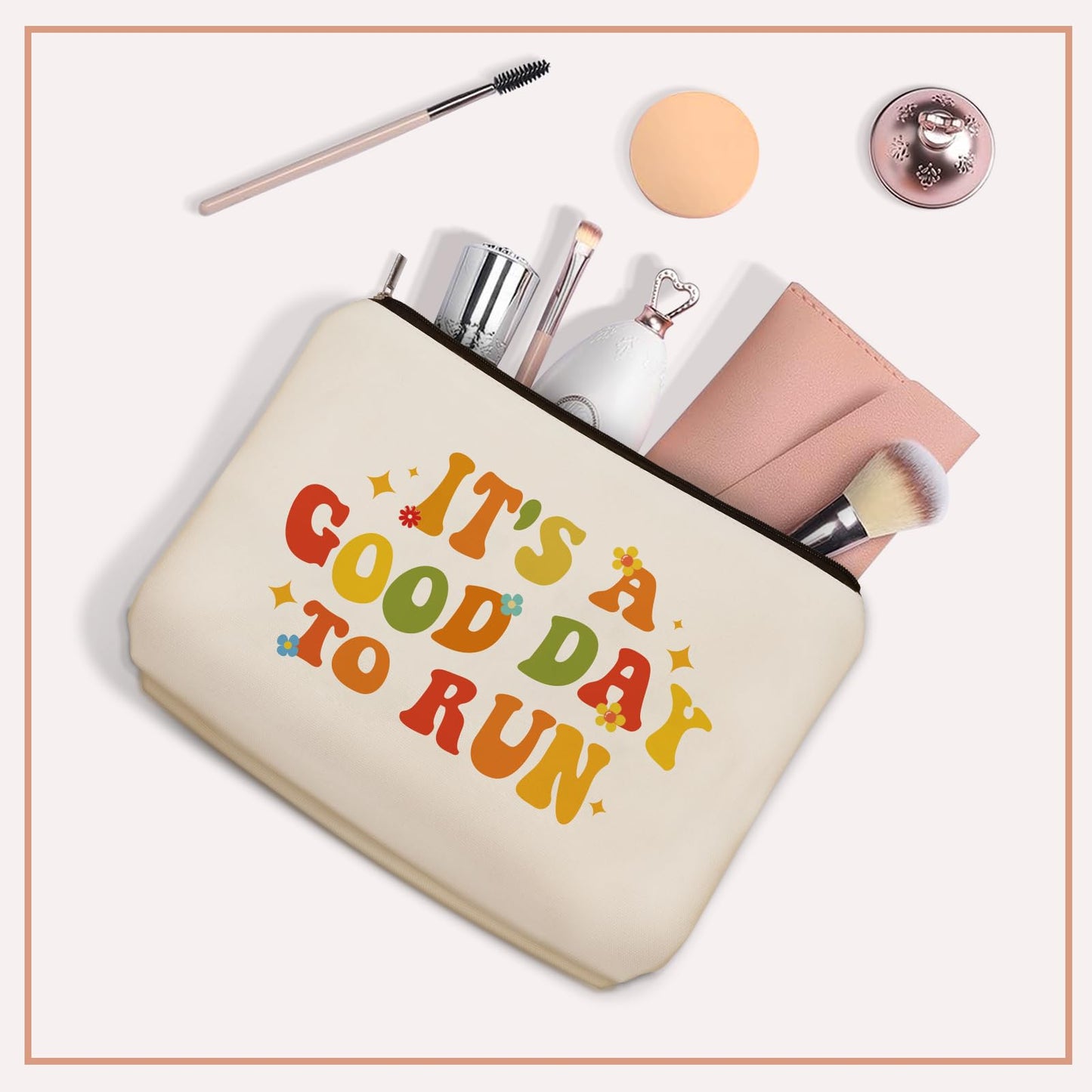 Mom Running Gifts Makeup Bag: Cute Cosmetic & Toiletry Pouch It's a Good Day To Run For Girls & Womens Marathon Runners, Nieces, Girlfriends, Mom.Ideal Sports Gifts for Travel, Birthday.