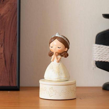 First Communion Gift Set for Girls - Resin Prayer Girl Figurine with Dove & Olive Branch Design, White Religious Keepsake Statue, Pearl Necklace Cross Pendant, Gift Box Set with Inspirational Message