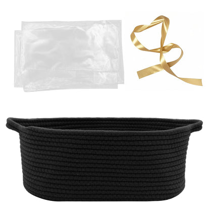 Woven Basket with Gift Bags and Ribbons, 14"X 10" X 6" Gift Storage Organizer Bin Shelf Shelves Cotton Rope Basket for Nursery, Pet Toys (Black)
