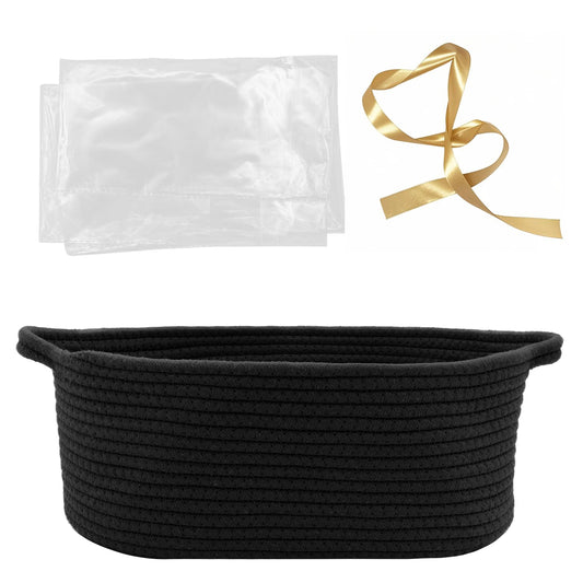Woven Basket with Gift Bags and Ribbons, 14"X 10" X 6" Gift Storage Organizer Bin Shelf Shelves Cotton Rope Basket for Nursery, Pet Toys (Black)