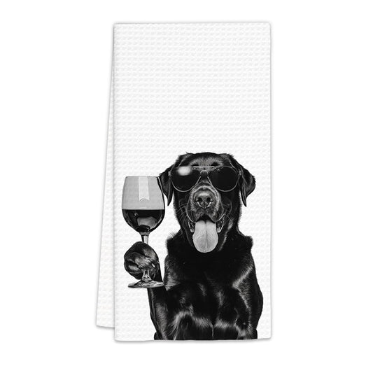 Black Lab Gifts Wine Dog Kitchen Towels, Gifts for Labrador Retriever Wine Lovers Decorative Hand Dish Towel for Kitchen Home Bar, Black Labrador Retriever Gift Home Bar Decor(16x24Inch)