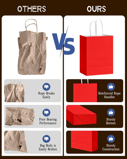 Bakepacker 24Pcs Paper Gift Bag with Handles Bulk Red Paper Bags Multiple Uses (8.3"x6"x3.15", Small Size)