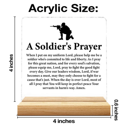 Army Gifts for Men, Religious Deployment Gift for Army Navy Air Force Soldier, a Soldier's Prayer Acrylic Sign Home Office Desk Decor