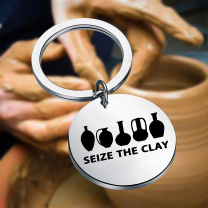 OKEYCH Ceramic Artist Gift Seize The Clay Keychain Pottery Lover Jewelry Pot Making Lover Gift Pottery Artist Gift