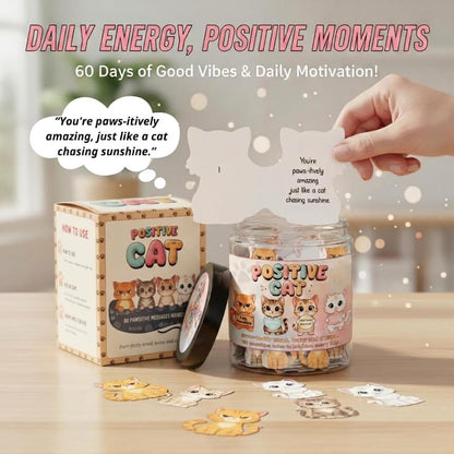 Positive Cat Jar with 60 Daily Affirmation Cards, Emotional Support Gift, Cute Kitty Decor, Cat Themed Gifts for Women, Inspirational Gifts for Cat Lovers