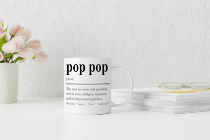 QASHWEY Pop Pop Mug, Grandpa Pop Pop Gifts from Grandkids Coffee Mug, Grandpa Mugs, Fathers Day Christmas Mugs Tea Cup Gifts for PopPop Grandpas, PopPop Definition Coffee Cups Ceramic 11oz